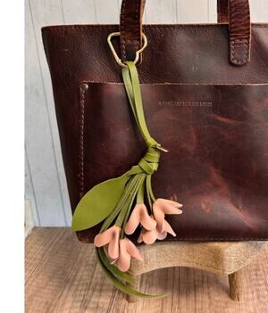 Flower Bag Charm Dusty Rose Flower Fuchsia Lobelia Flowers Heart Clip